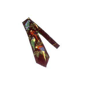 Vintage 1996 Marc Dennis Rainforest Parrots Themed Multicolor Silk Necktie
